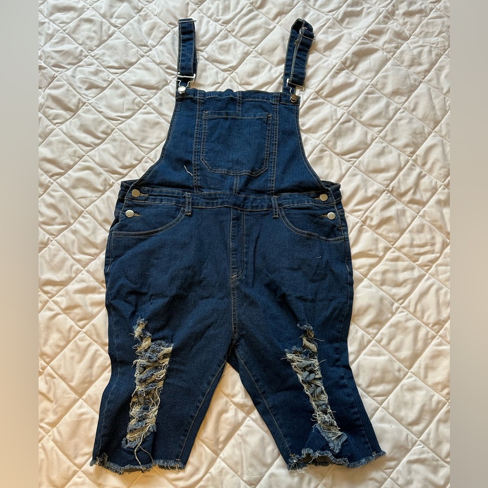 Plus size Jean Overall Shorts SHEIN